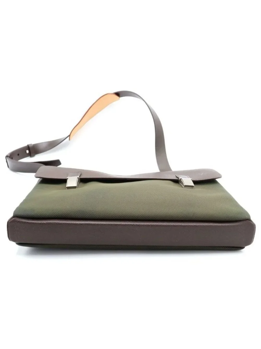 Louis Vuitton Sarah Tov GM Taiga Leather Canvas Shoulder Bag Brown Green